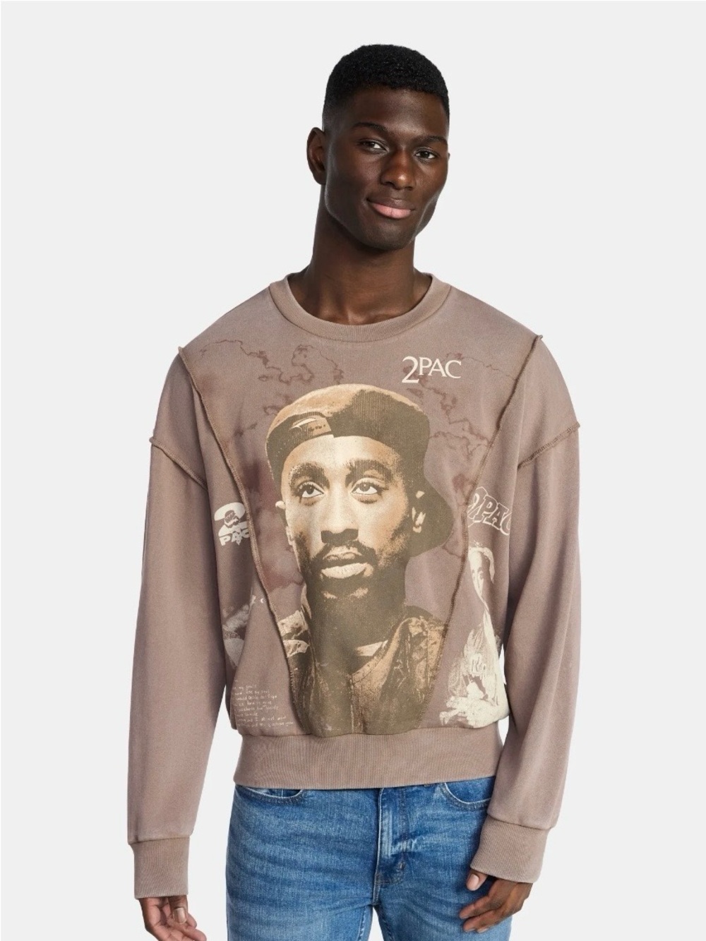 2PAC Graphic Crewneck Sweatshirt - Taupe